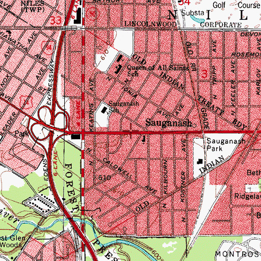 Topographic Map of Sauganash Community Church Annex, IL