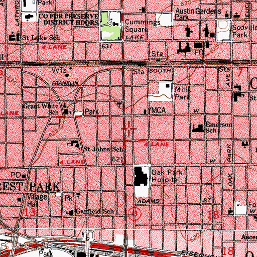 Topographic Map of Sawyer Secretarial School, IL
