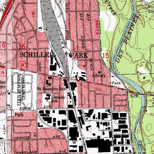 Topographic Map of Schiller Park Village Hall, IL