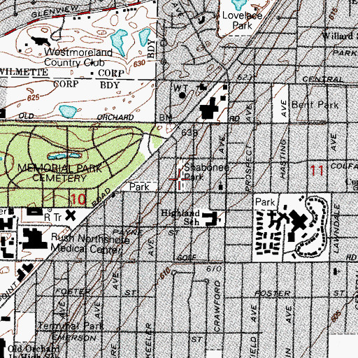 Topographic Map of Shabonne Park, IL
