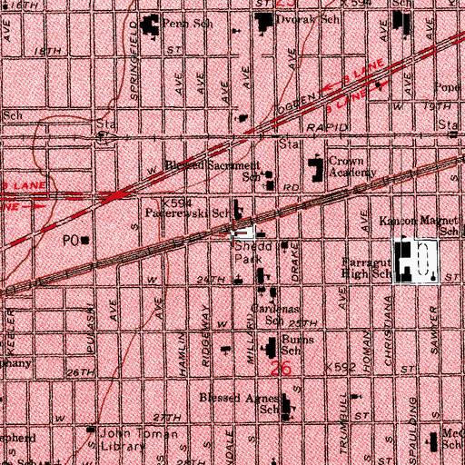 Topographic Map of Shedd Park Field House, IL