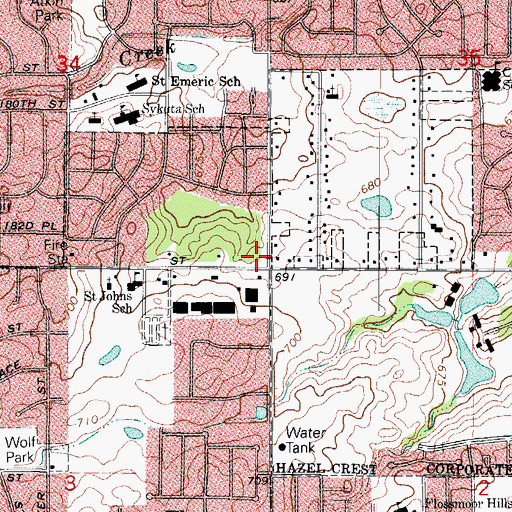 Topographic Map of Shops at Coopers Grove Shopping Center, IL