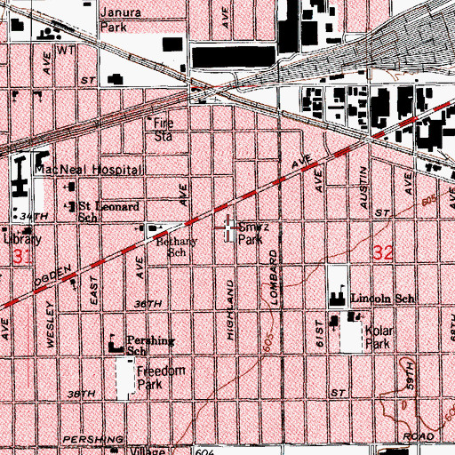 Topographic Map of Smirz Park, IL