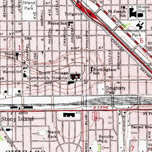 Topographic Map of South Chicago Community Hospital Nursing School, IL