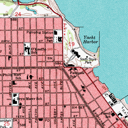 Topographic Map of South Shore Cultural Center, IL