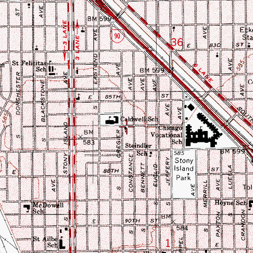 Topographic Map of Southlawn United Methodist Church, IL