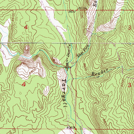 Topographic Map of East Fork Beaver Dam Creek, CO