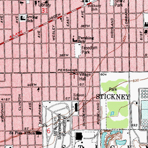 Topographic Map of Stickney Village Hall, IL