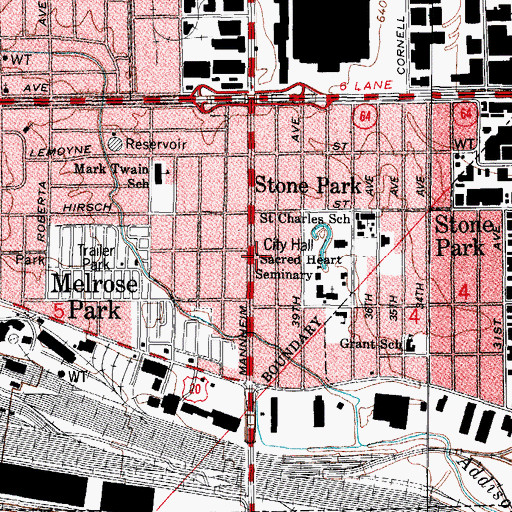 Topographic Map of Stone Park City Hall, IL