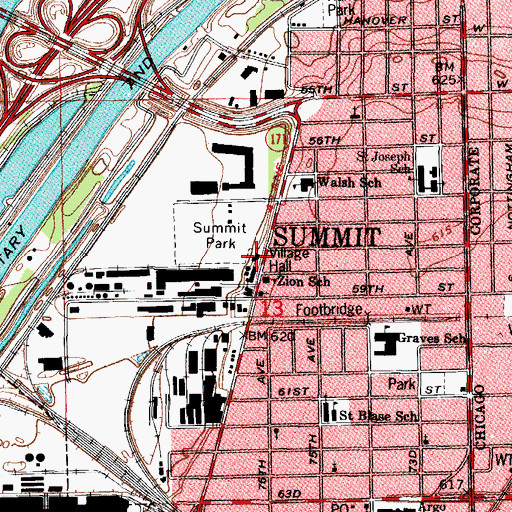 Topographic Map of Summit Village Hall, IL