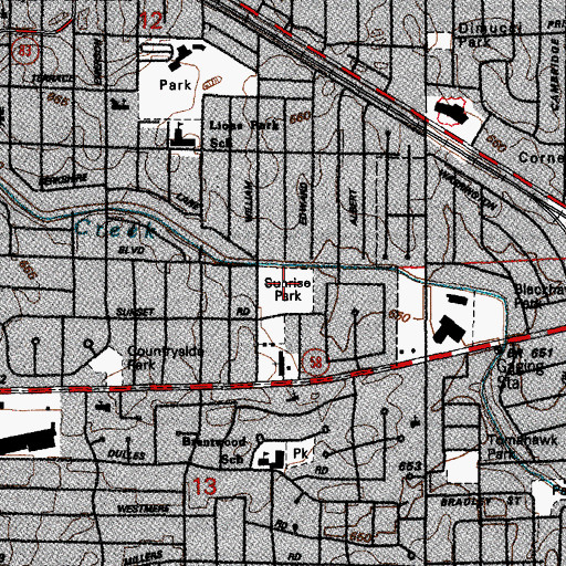 Topographic Map of Sunrise Park, IL