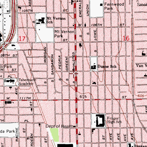 Topographic Map of Tabernacle Number One Gods Church of Holiness in Christ, IL