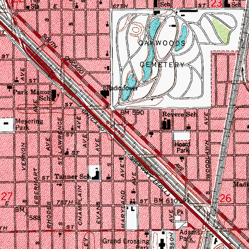 Topographic Map of Temple of God Pentecostal Church, IL