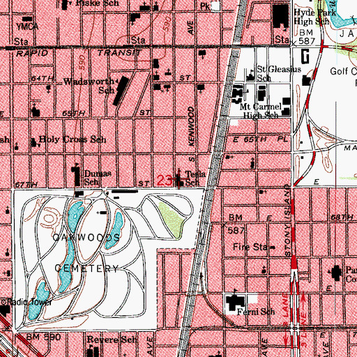 Topographic Map of Tesla Alternative High School for Pregnant Girls, IL