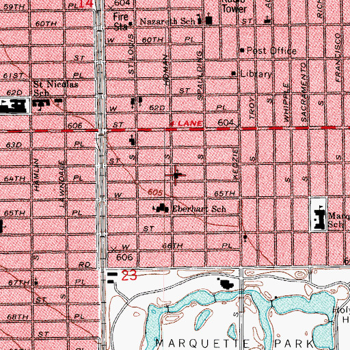 Topographic Map of Thomas Memorial Congregational Church, IL