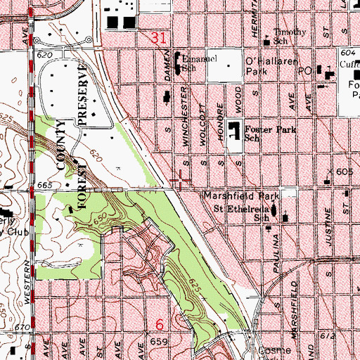 Topographic Map of Three Kittens Day Nursery and Kindergarten, IL