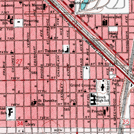 Topographic Map of Topsy Turby Nursery and Kindergarten, IL