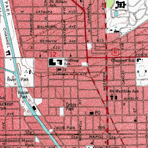 Topographic Map of Transfiguration Catholic Church, IL