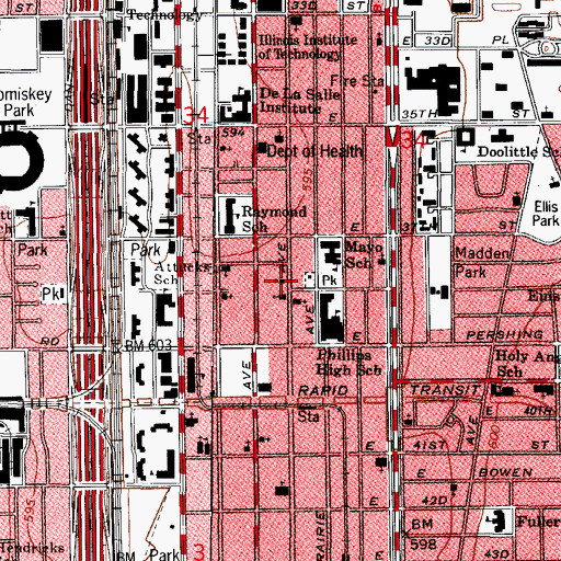 Topographic Map of Travelers Rest Baptist Church, IL