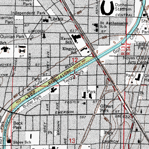 Topographic Map of William H Twiggs Park, IL