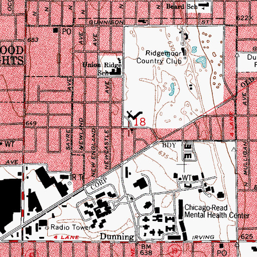 Topographic Map of Union Ridge Bible Church, IL