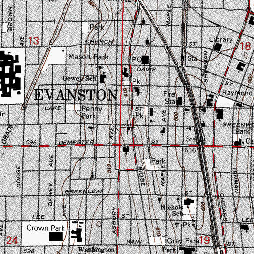 Topographic Map of Unitarian Church of Evanston, IL