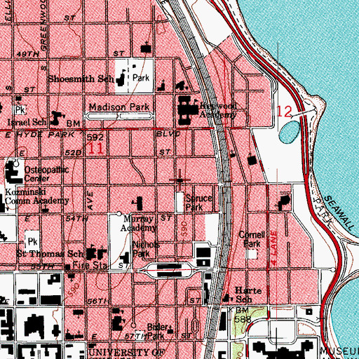 Topographic Map of United Church of Hyde Park, IL
