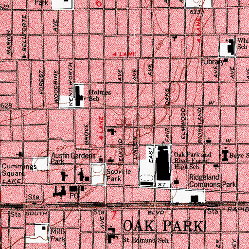 Topographic Map of Unity Church of Oak Park, IL