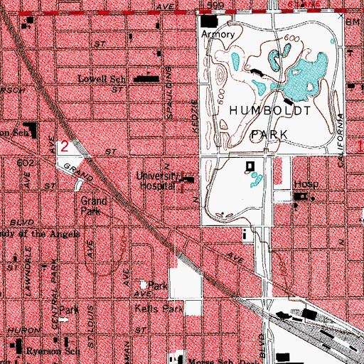 Topographic Map of University Hospital (historical), IL