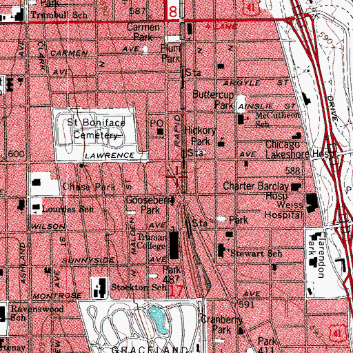 Topographic Map of Uptown Broadway Building, IL