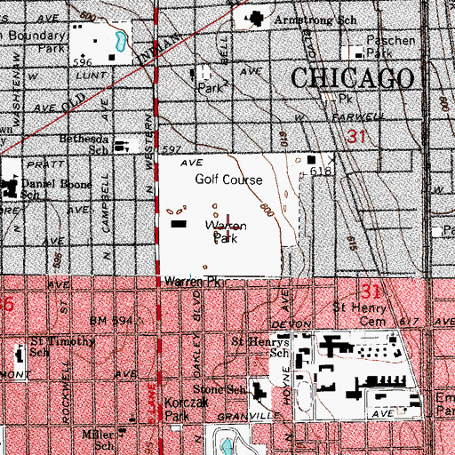 Topographic Map of Warren Park, IL