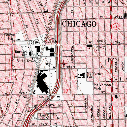 Topographic Map of Washington Heights United Methodist Church, IL