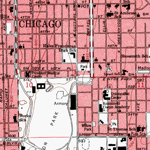 Topographic Map of Washington Park Plaza, IL