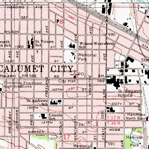 Topographic Map of Wentworth Avenue Post Office, IL