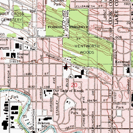 Topographic Map of Wentworth Woods Shopping Center, IL