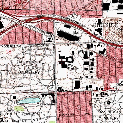 Topographic Map of West High School, IL