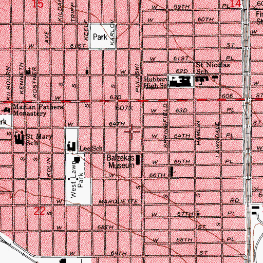 Topographic Map of West Lawn Free Methodist Church, IL