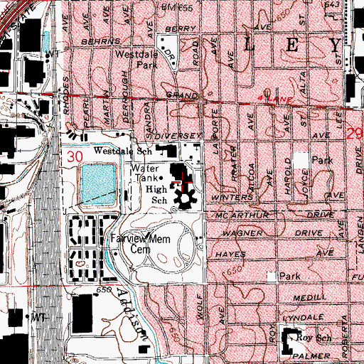 Topographic Map of West Leyden High School, IL