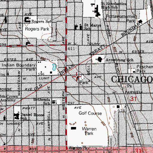 Topographic Map of West Ridge United Methodist Church, IL