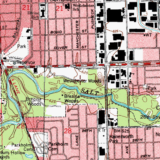 Topographic Map of Westchester Woods, IL