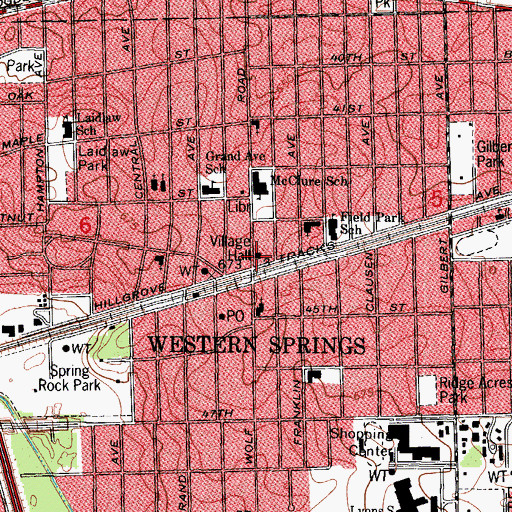 Topographic Map of Western Springs Village Hall, IL