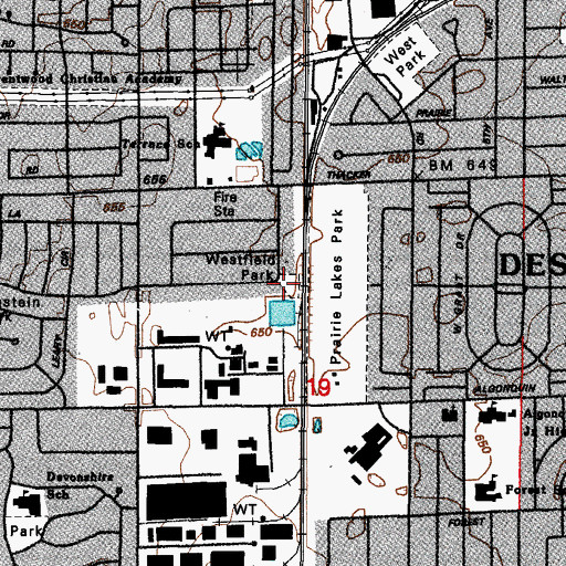 Topographic Map of Westfield Park, IL