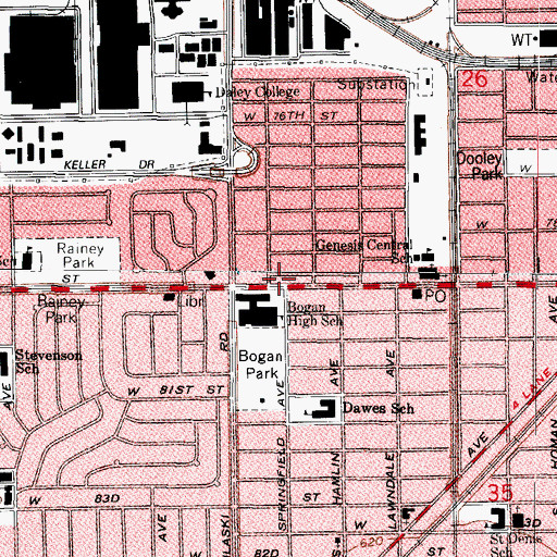 Topographic Map of Westlawn School of Safe Driving, IL
