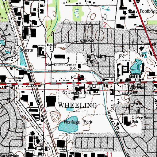 Topographic Map of Wheeling Post Office, IL