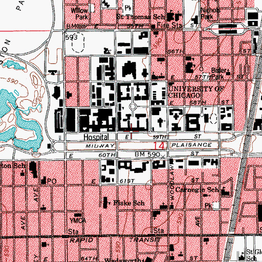 Topographic Map of William Rainey Harper Memorial Library, IL