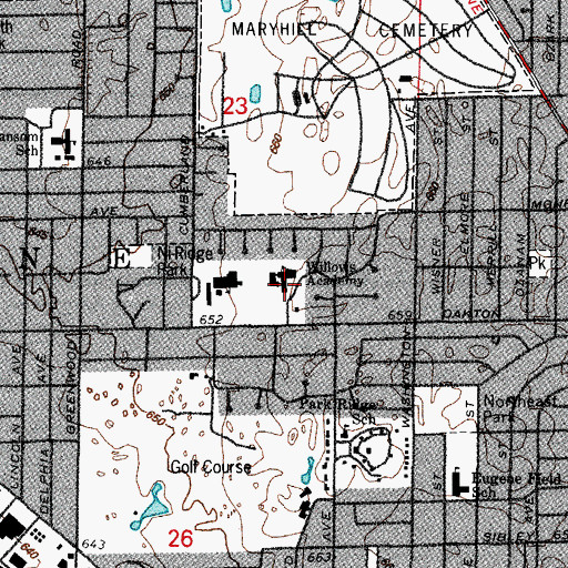 Topographic Map of Willows Academy, IL