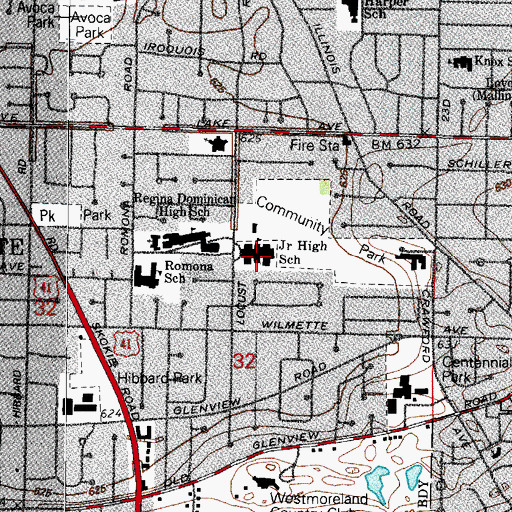 Topographic Map of Wilmette Junior High School, IL