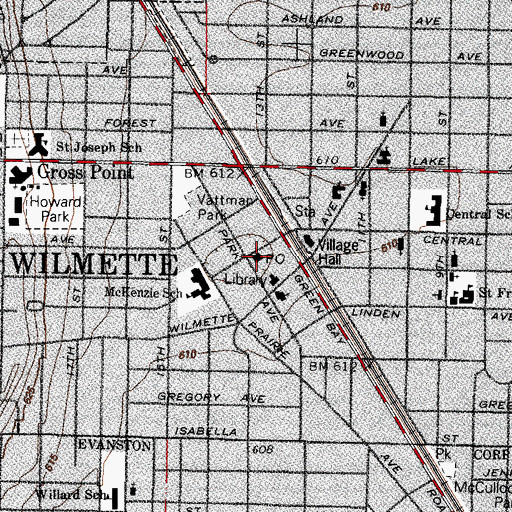 Topographic Map of Wilmette Post Office, IL