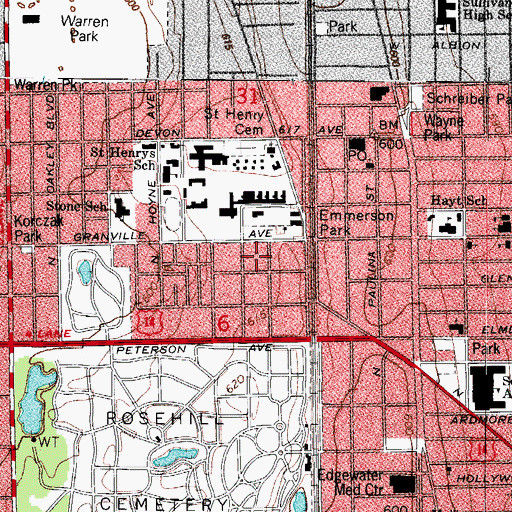 Topographic Map of Winchester-Hood Garden Homes, IL