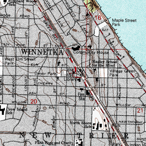 Topographic Map of Winnetka City Hall, IL